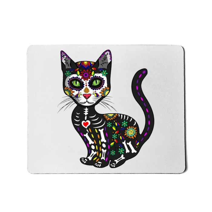 Cute Sugar Skull Mexican Cat Halloween Day Of The Dead Mousepad