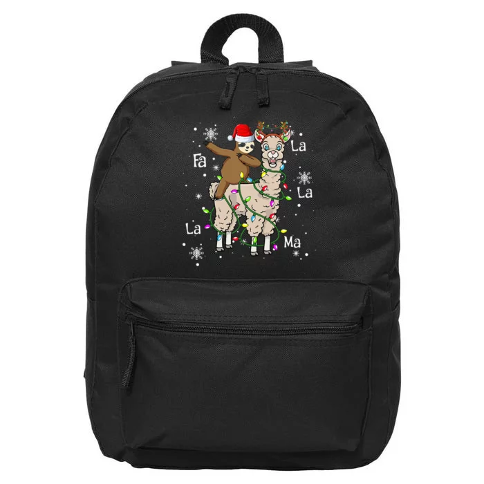 Cute Santa Sloth Riding Llama Christmas Lights Pajamas Xmas 16 in Basic Backpack