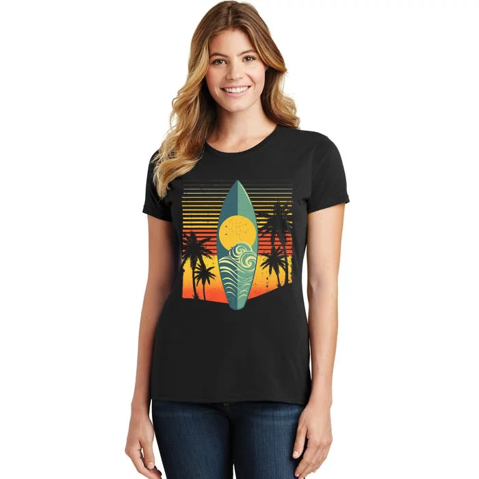 Cool Surfboard Surfer Retro Surf Sunset Beach Women's T-Shirt