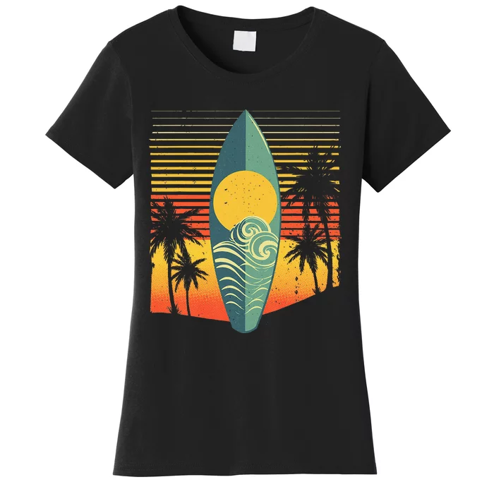 Cool Surfboard Surfer Retro Surf Sunset Beach Women's T-Shirt