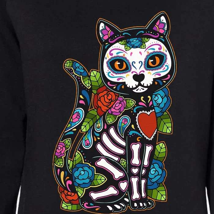 Cat Sugar Skull Mexico Calavera Dia De Los Muertos Halloween Womens California Wash Sweatshirt