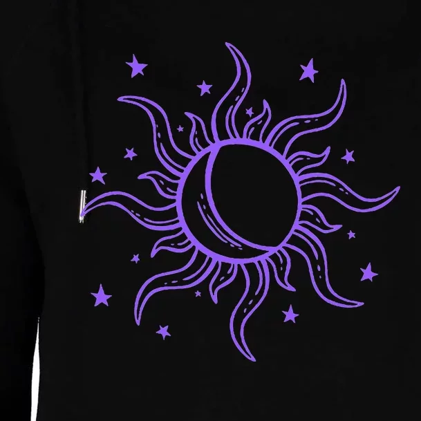 Celestial Sun Star Moon Design Womens Funnel Neck Pullover Hood