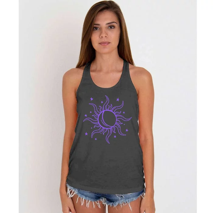 Celestial Sun Star Moon Design Women's Knotted Racerback Tank