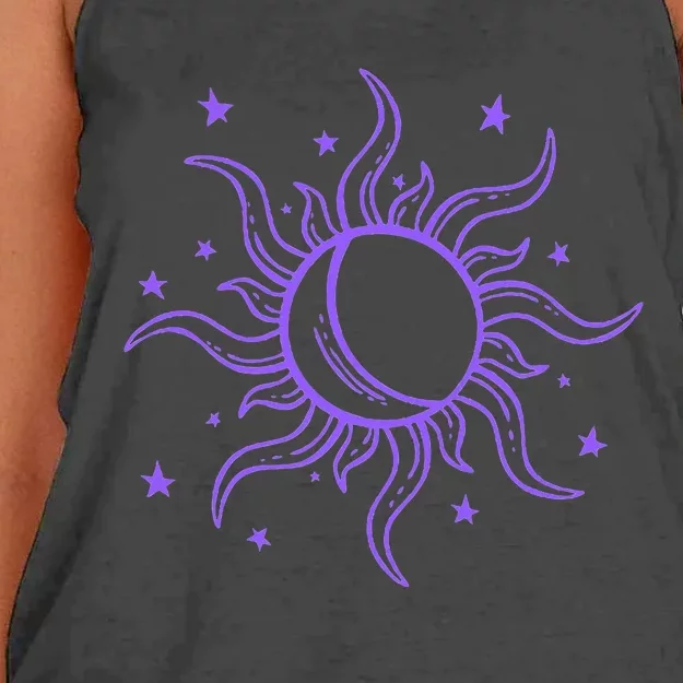 Celestial Sun Star Moon Design Women's Knotted Racerback Tank