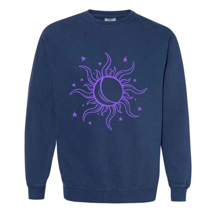 Celestial Sun Star Moon Design Garment-Dyed Sweatshirt