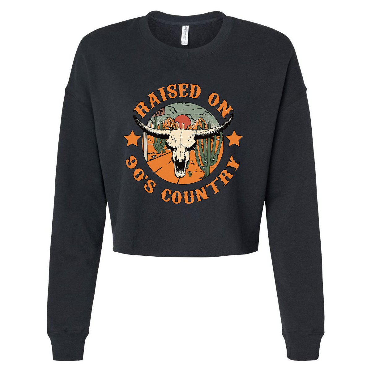 Cow Skull Southern Western Raised On 90's Country Cropped Pullover