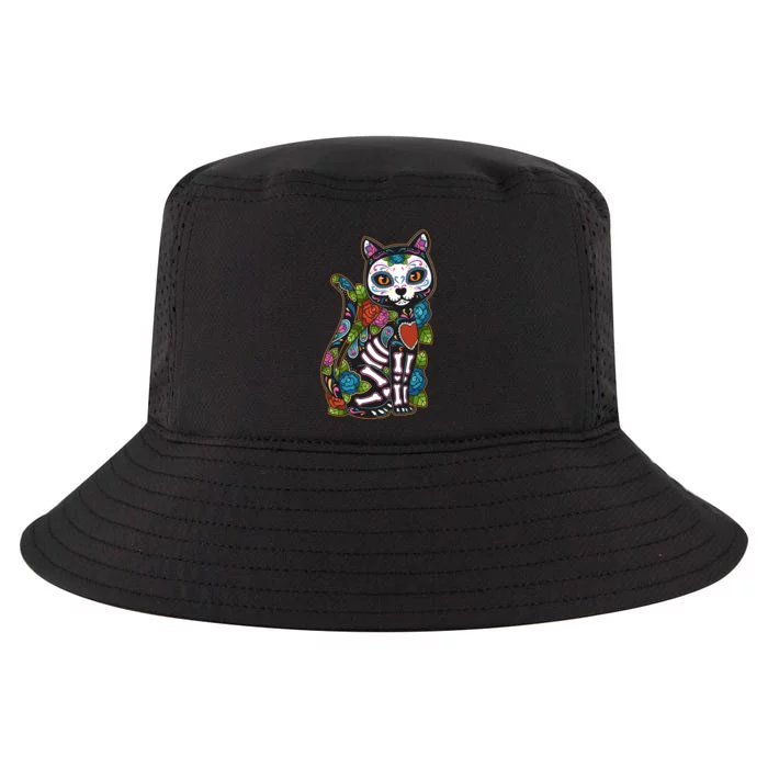 Cat Sugar Skull Mexico Calavera Dia De Los Muertos Halloween Cool Comfort Performance Bucket Hat