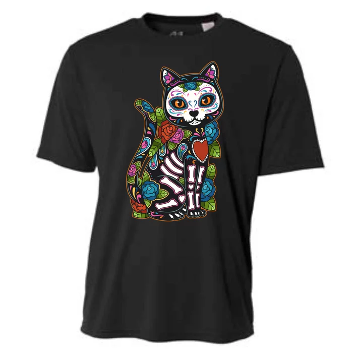 Cat Sugar Skull Mexico Calavera Dia De Los Muertos Halloween Cooling Performance Crew T-Shirt