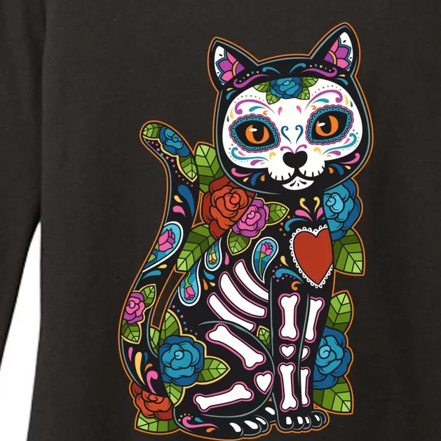 Cat Sugar Skull Mexico Calavera Dia De Los Muertos Halloween Womens CVC Long Sleeve Shirt