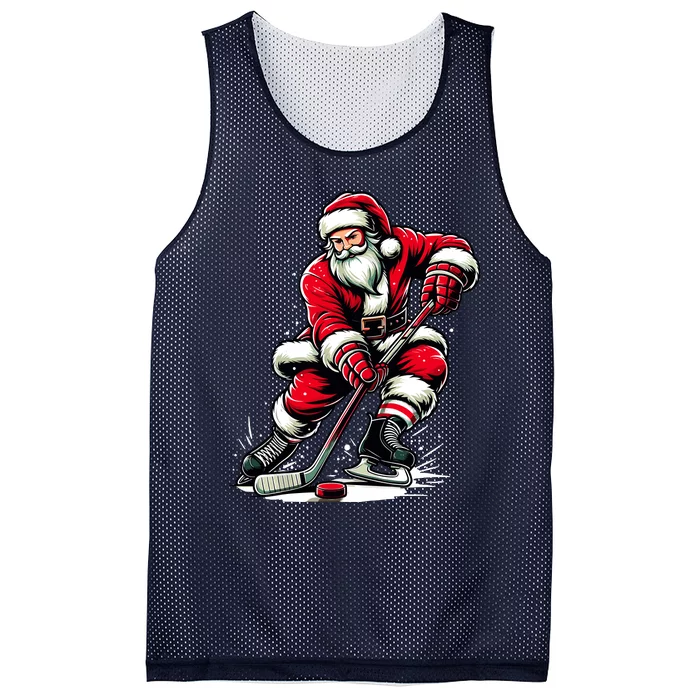 Christmas Sports Santa Plays Ice Hockey Xmas Mesh Reversible Basketball Jersey Tank