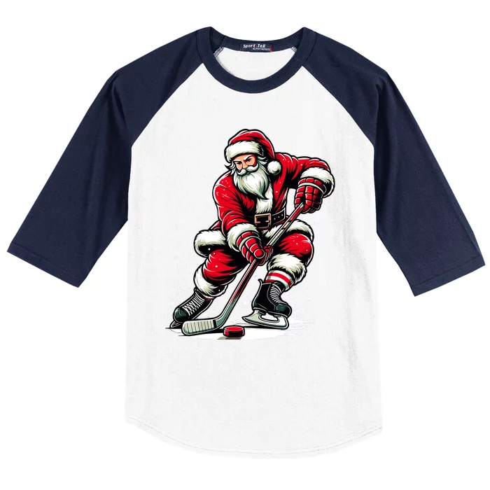 Christmas Sports Santa Plays Ice Hockey Xmas Baseball Sleeve Shirt