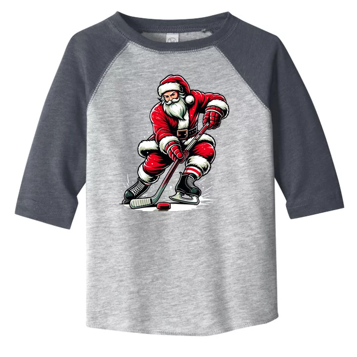 Christmas Sports Santa Plays Ice Hockey Xmas Toddler Fine Jersey T-Shirt