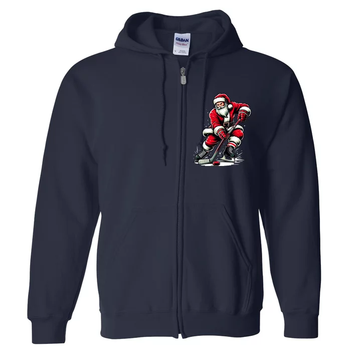 Christmas Sports Santa Plays Ice Hockey Xmas Full Zip Hoodie