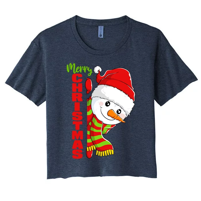 Cute Snowman Snowmies Merry Christmas Winter Xmas Pajamas Women's Crop Top Tee