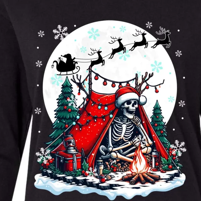 Christmas Santa Skeletons Costume Camping Lover Family Gift Womens Cotton Relaxed Long Sleeve T-Shirt