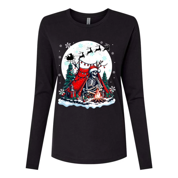 Christmas Santa Skeletons Costume Camping Lover Family Gift Womens Cotton Relaxed Long Sleeve T-Shirt