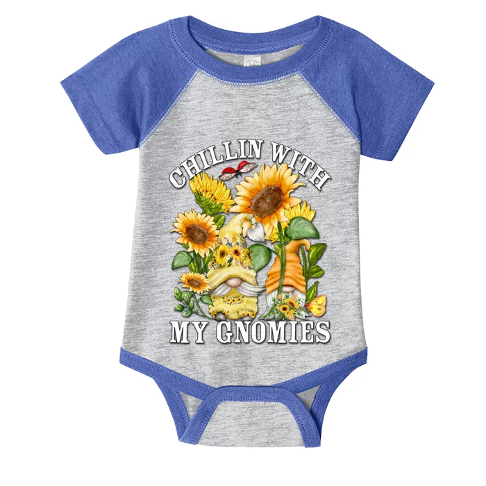 Cute Sunflower Summer Gnomes For Mom Chillin With My Gnomies Meaningful Gift Infant Baby Jersey Bodysuit