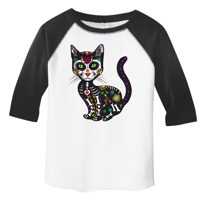 Cute Sugar Skull Mexican Cat Halloween Day Of The Dead Toddler Fine Jersey T-Shirt