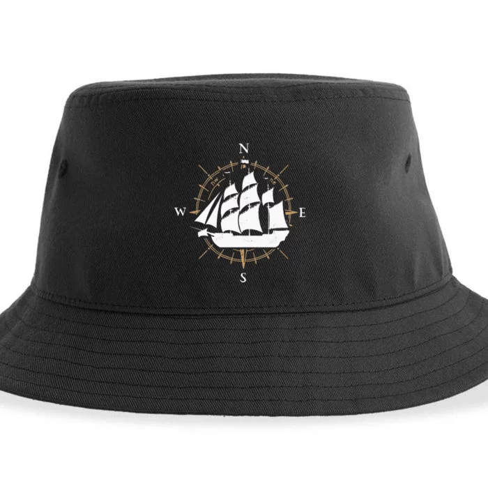 Compass Sailing Ship Boat Sailor Nautic Sustainable Bucket Hat