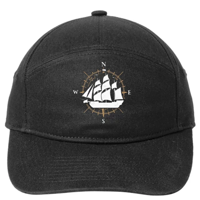 Compass Sailing Ship Boat Sailor Nautic 7-Panel Snapback Hat