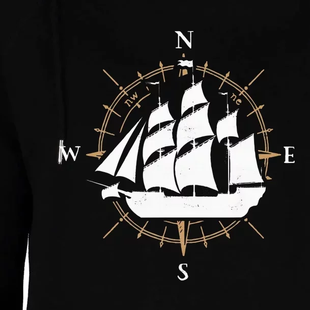 Compass Sailing Ship Boat Sailor Nautic Womens Funnel Neck Pullover Hood