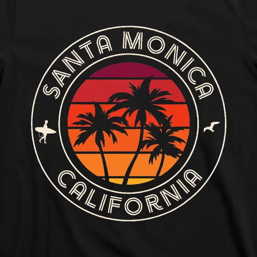 California Sunset Surfer And Seagull Santa Monica Beach T-Shirt