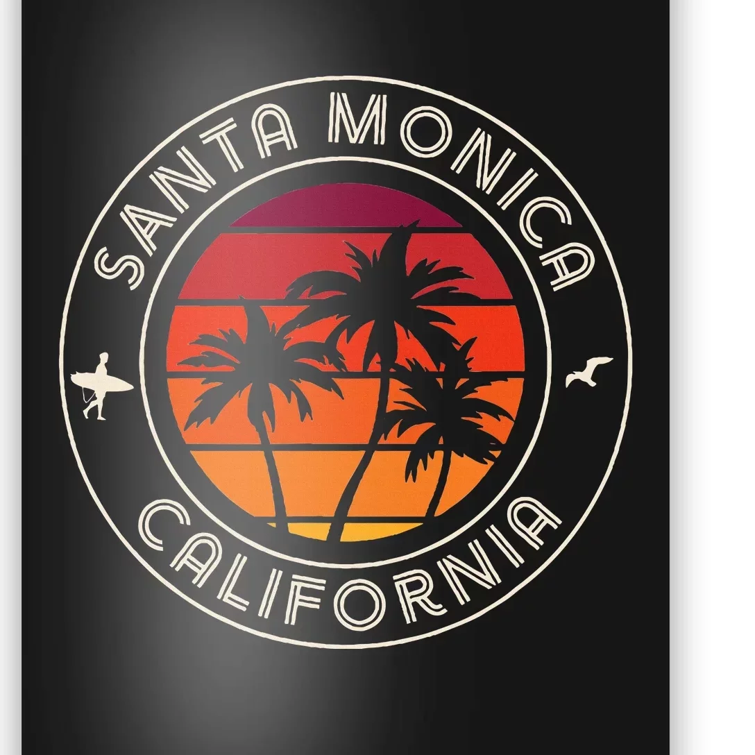 California Sunset Surfer And Seagull Santa Monica Beach Poster