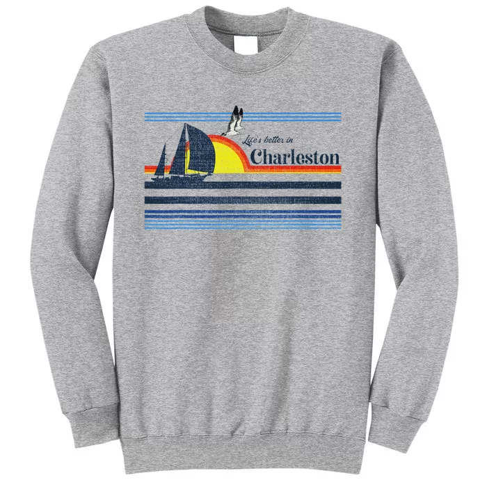 Charleston Sc South Carolina Gift Beach Retro Vintage Sunset Tall Sweatshirt