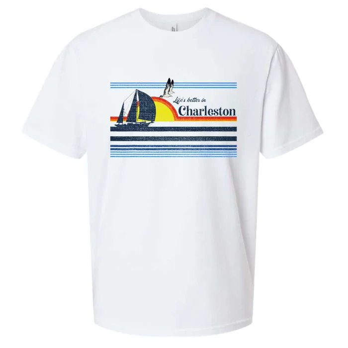 Charleston Sc South Carolina Gift Beach Retro Vintage Sunset Sueded Cloud Jersey T-Shirt