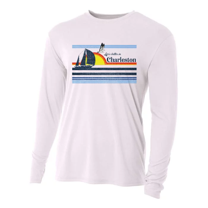 Charleston Sc South Carolina Gift Beach Retro Vintage Sunset Cooling Performance Long Sleeve Crew