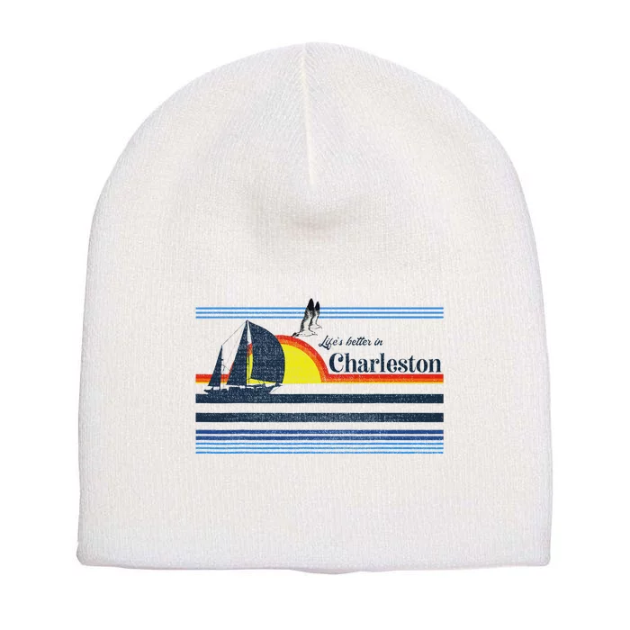 Charleston Sc South Carolina Gift Beach Retro Vintage Sunset Short Acrylic Beanie