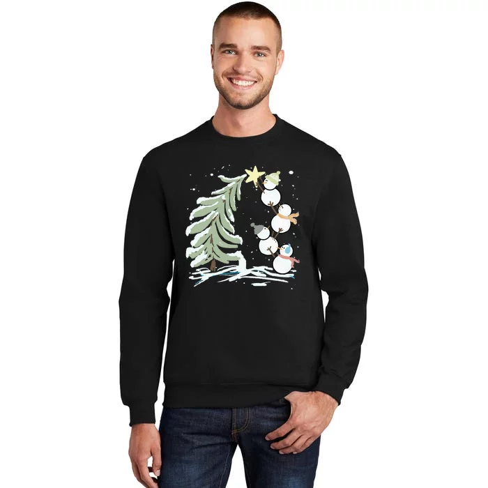 Cute Snowman Stacking Star On The Christmas Tree Sweatshirt