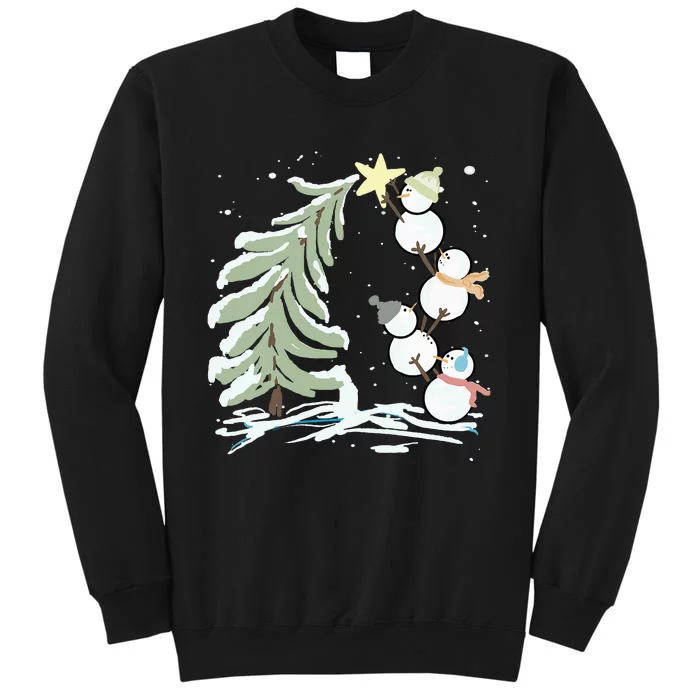 Cute Snowman Stacking Star On The Christmas Tree Sweatshirt