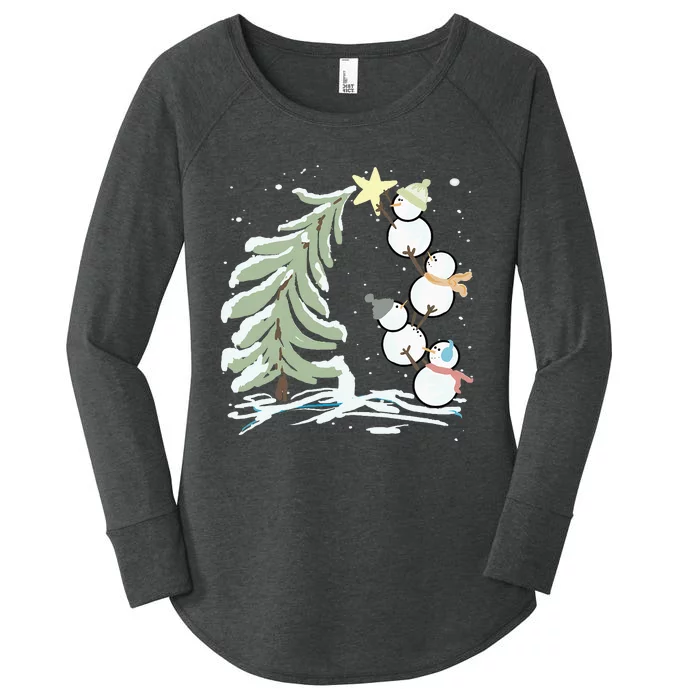 Cute Snowman Stacking Star On The Christmas Tree Women's Perfect Tri Tunic Long Sleeve Shirt