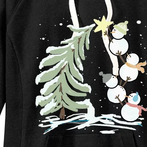 Cute Snowman Stacking Star On The Christmas Tree Women's Fleece Hoodie