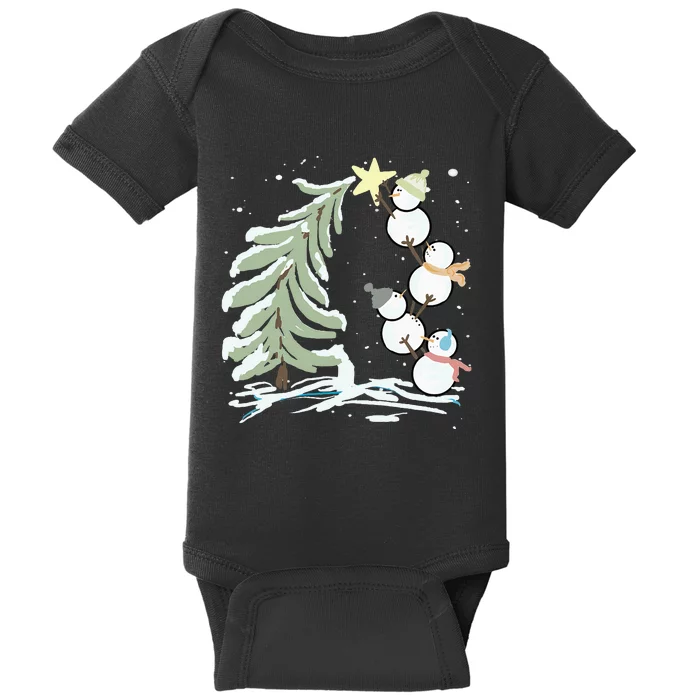 Cute Snowman Stacking Star On The Christmas Tree Baby Bodysuit