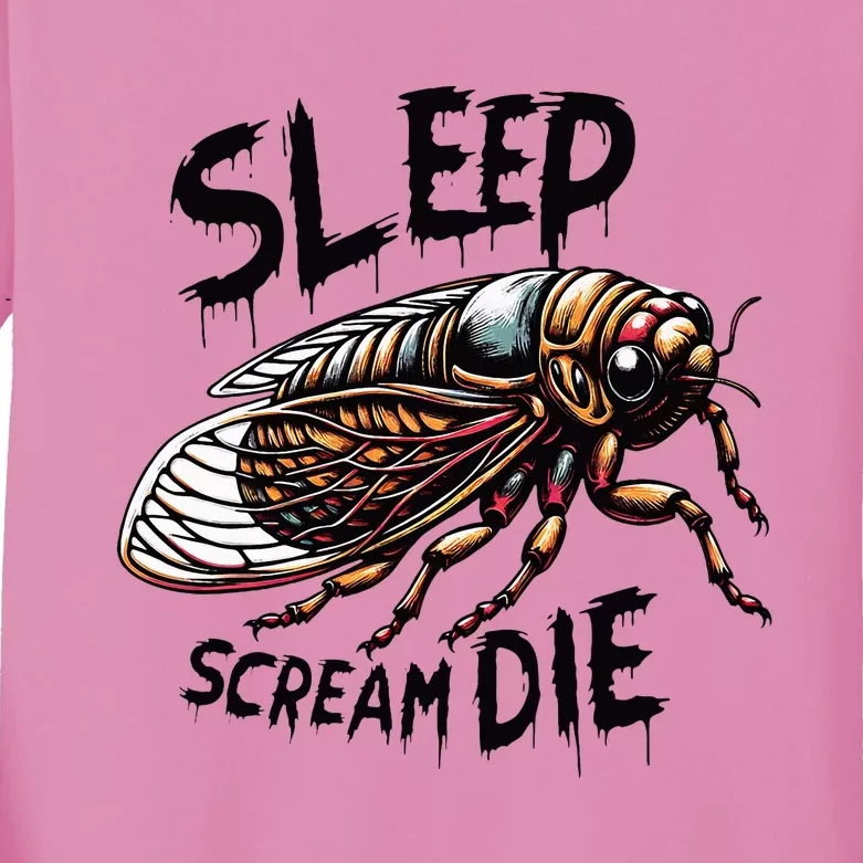 Cicada Sleep Scream Die Incect Bug Lover Entomologist Kids Long Sleeve Shirt