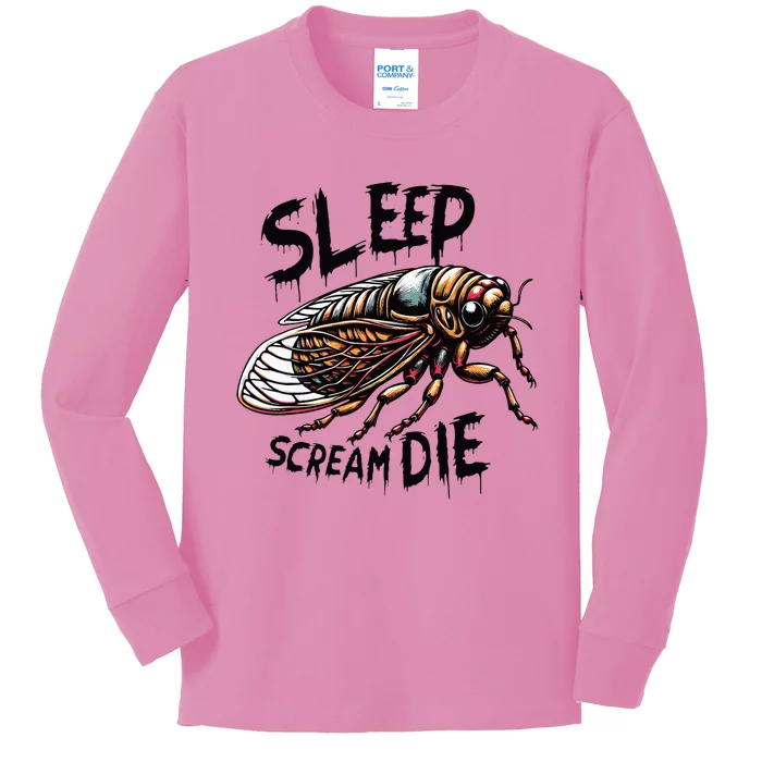 Cicada Sleep Scream Die Incect Bug Lover Entomologist Kids Long Sleeve Shirt