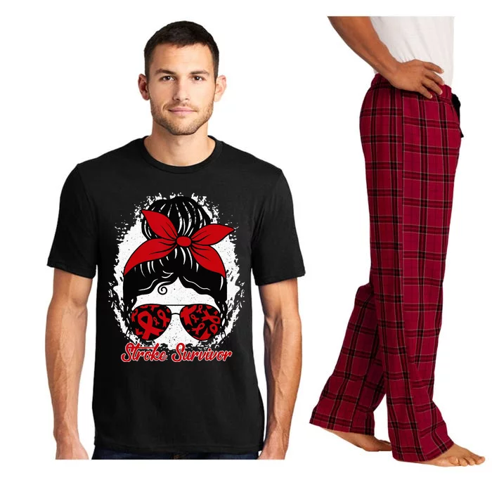 Cute Stroke Survivor Awareness Red Ribbon Brain Attack Pajama Set