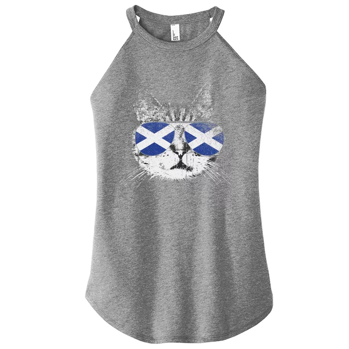 Cat Scottish Scotland Flag Country Retro Funny Women’s Perfect Tri Rocker Tank