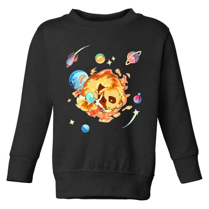 Cute Sleepy Space Akita Dog Graphic Toddler Sweatshirt