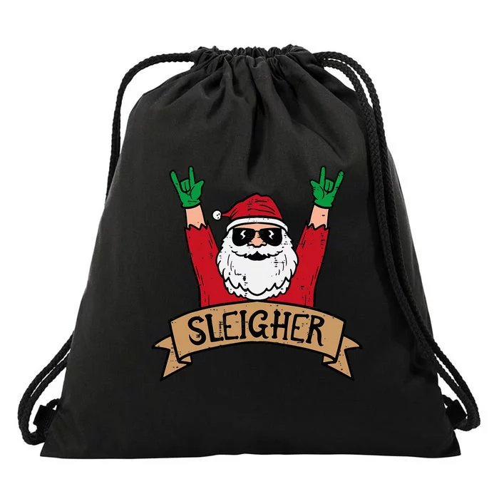 Christmas Sleigher Santa Rock Xmas Rocker Drawstring Bag