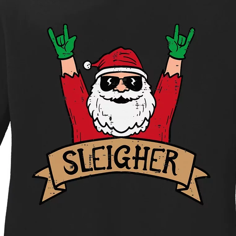 Christmas Sleigher Santa Rock Xmas Rocker Ladies Long Sleeve Shirt