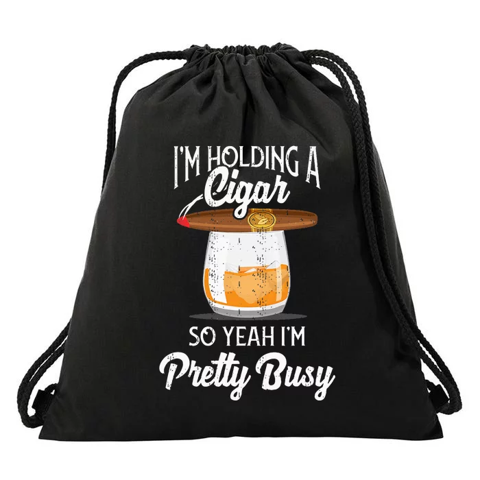 Cigar Smoking Smoking Whiskey Drinking Dad Tee Gift Drawstring Bag