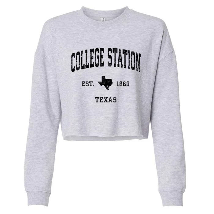 College Station Texas Tx Vintage Athletic Cropped Pullover Crew