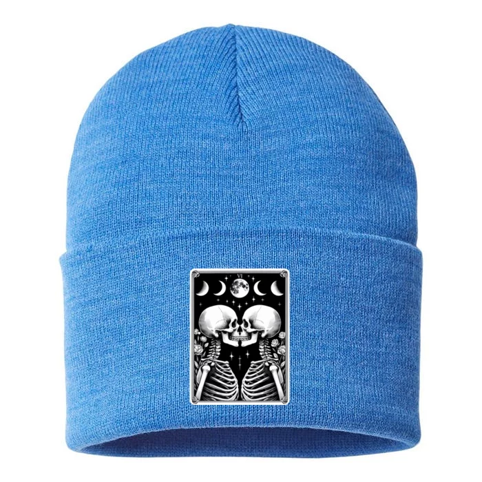 Celestial Skeleton The Lovers Tarot Card Moon Phases Meaningful Gift Sustainable Knit Beanie