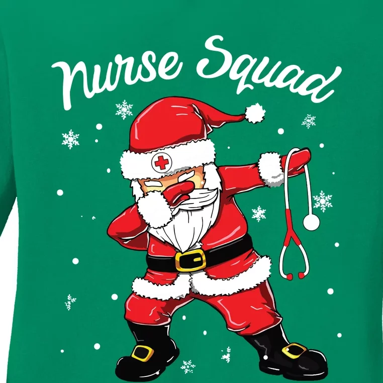 Christmas Scrub Tops Women Dabbing Santa Scrubs Nurse Squad Ladies Long Sleeve Shirt