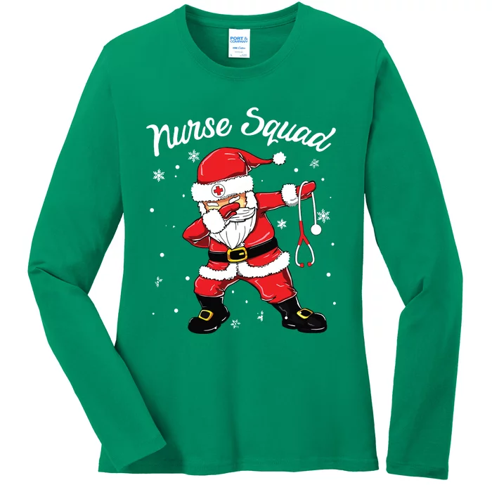 Christmas Scrub Tops Women Dabbing Santa Scrubs Nurse Squad Ladies Long Sleeve Shirt