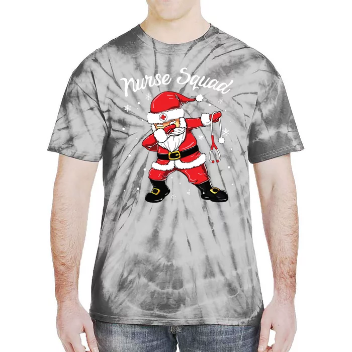 Christmas Scrub Tops Women Dabbing Santa Scrubs Nurse Squad Tie-Dye T-Shirt