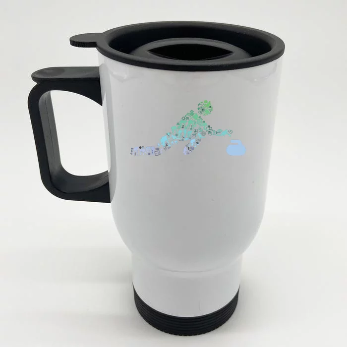 Curling Stone T For Curler Curling Player Boy Curling Front & Back Stainless Steel Travel Mug